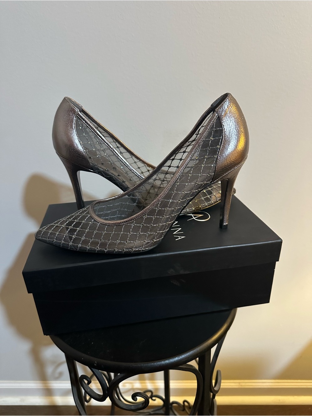 Adrianna Papell Metallic Gray Mesh Pointed-Toe Pumps